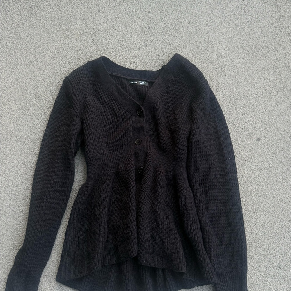 SHEIN Black Button-Front Knit Cardigan